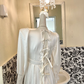 White V-Neck Long Sleeve Waist-Cinched Vintage Elegant Luxury Romantic Dress, Wedding Gown gh7702
