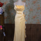 Robe de soirée longue dos nu à fleurs délicates et brillantes, jaune/vert/bordeaux, robe de fête d'anniversaire gh3385