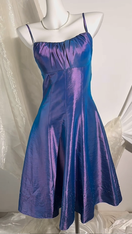 Blue Purple Satin Spaghetti Strap Prom Gown, Fitted Waist Slim A-Line Silhouette, Evening Party Dress gh8561