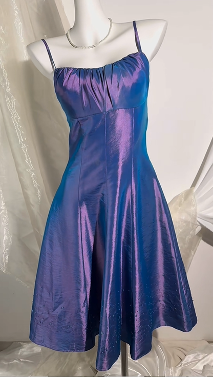 Blue Purple Satin Spaghetti Strap Prom Gown, Fitted Waist Slim A-Line Silhouette, Evening Party Dress gh8561