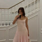 girlhomeshops – Rosa Spaghettiträger, langes Chiffon-Ballkleid mit Rüschen, gh5681