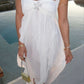Robe de soirée en mousseline de soie blanche, couleur pure, jeune, élégante, douce, longue, à volants, irrégulière, pour bord de mer, plage, vacances, robe de soirée, robe de bal, gh3538