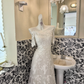 Ivory Lace Off-the-Shoulder Cinched Waist Figure-Flattering Long Romantic Dress, Wedding Gown gh7784