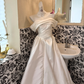 White Off-the-Shoulder Satin Waist-Cinched Full Flared Long Vintage Romantic Dress, Wedding Gown gh7561
