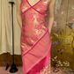 Magenta Vintage Floral Spaghetti Strap Gold Waist Detail Sexy Prom & Evening Party Dress gh8415