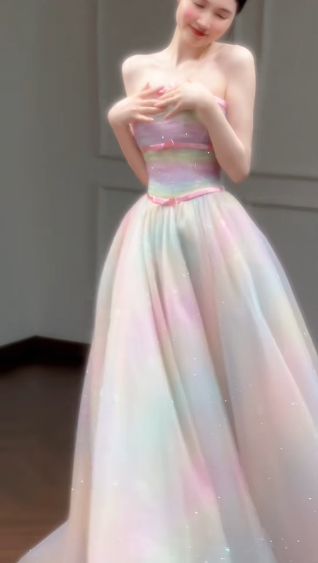 ✨Girlhomeshops-White Light Blue Gradient Sheer Tulle Ocean Wedding Ball Gown gh10496