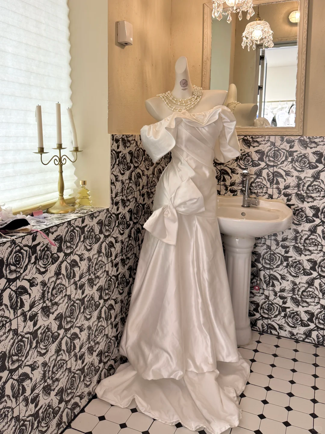 White Satin Ruffled Off-the-Shoulder Waist-Cinched Bodycon Sexy Long Romantic Dress, Wedding Gown gh7728