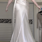 Champagne Satin Off‑Shoulder Long Evening Gown, Cowl Neck Crop Top, Sheer Lace Waist Panel, High‑Waist Draped Mermaid Formal Dress gh8942