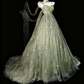 girlhomeshops-Grünes, zartes Ballkleid aus Tüll mit Blumenmuster gh6285
