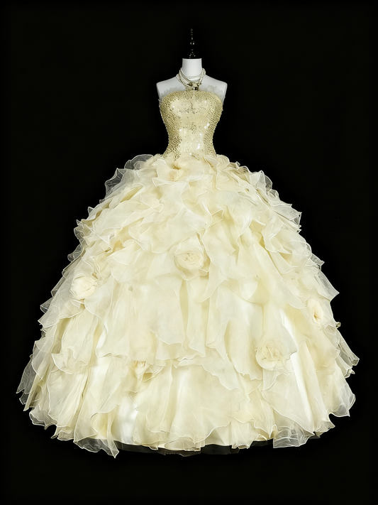 girlhomeshops-Gelbes langes, formelles Ballkleid aus Tüll im Prinzessinnenstil, Geburtstagskleid, Abschlusskleid gh6137