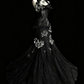 girlhomeshops – Schwarzes, meerjungfraueninspiriertes Blumenkleid, einzigartig elegantes, langes, dunkles Meerjungfrauen-Tüllballkleid/Abendkleid. gh6138