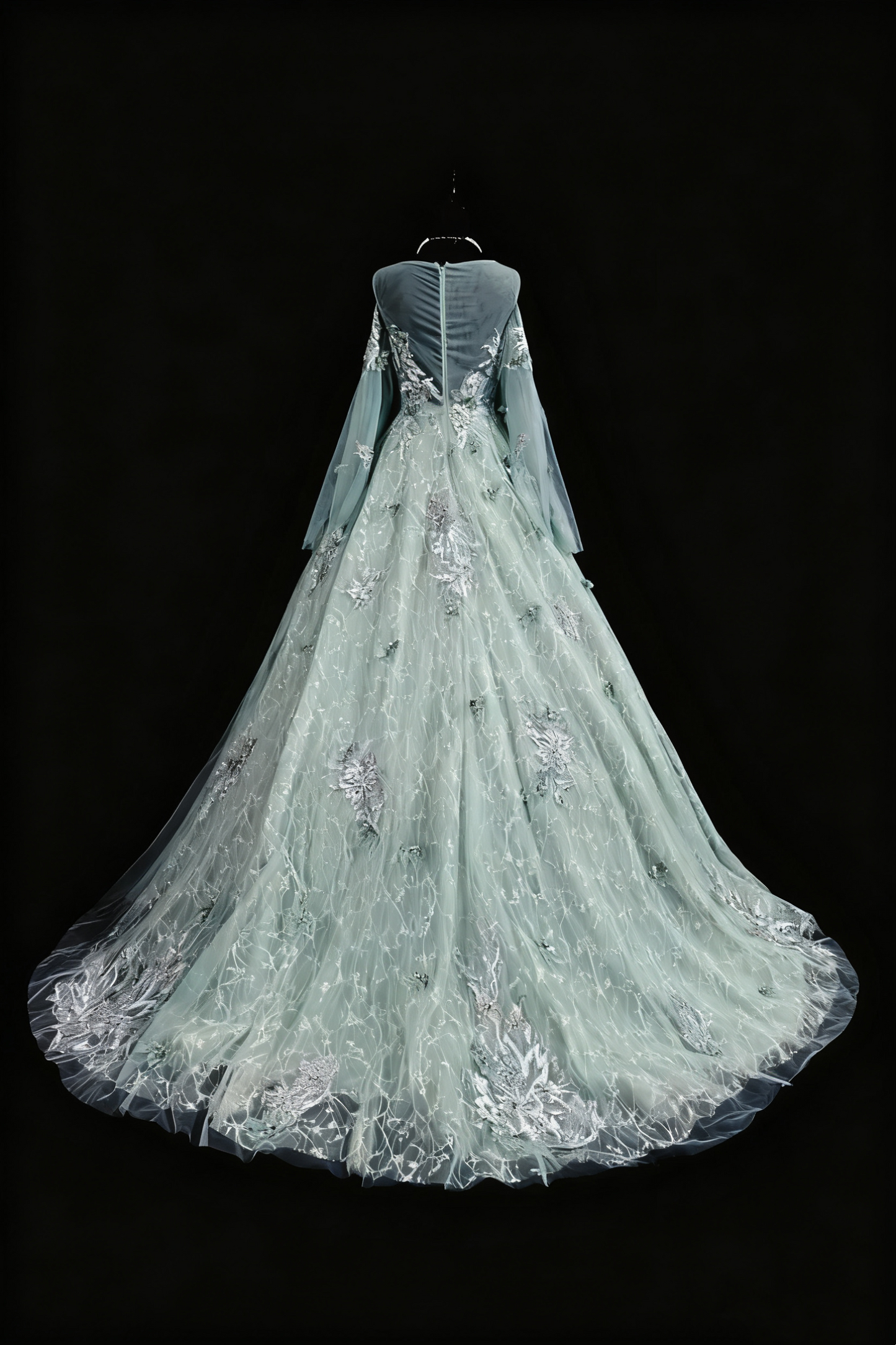 girlhomeshops - Robe de bal longue en tulle vert délicat avec appliqués gh6287