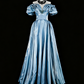 girlhomeshops - Elegantes langes, formelles Ballkleid aus Satin in Blau gh6136
