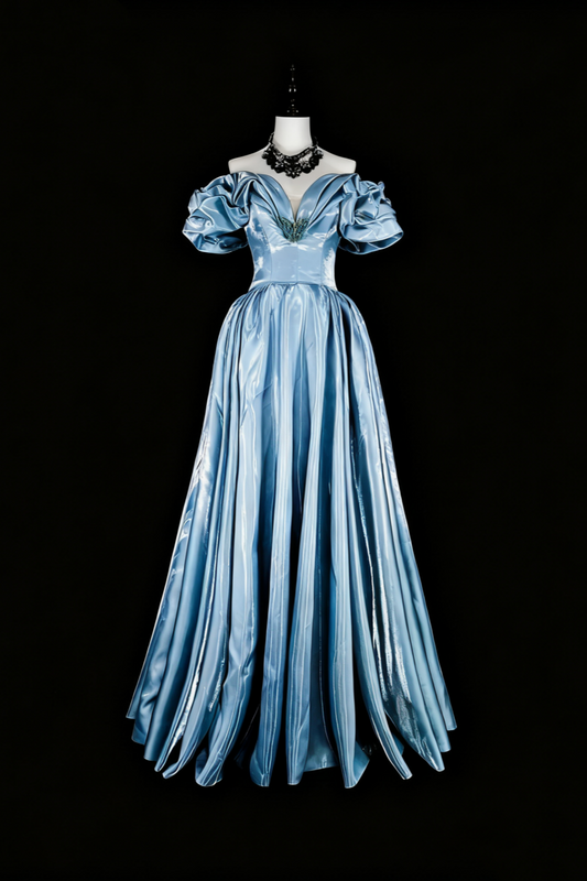girlhomeshops - Elegantes langes, formelles Ballkleid aus Satin in Blau gh6136