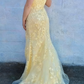girlhomeshops-Yellow floral long slit floor-length tulle prom dress ball gown gh5922