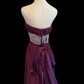 Deep Purple Strapless Long Evening Gown, Ruched Bust, Full Rhinestone Beaded Waistband, Single Draped Long Sash, Floor‑Length Train, Formal Prom Host Dress gh8910
