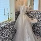 Ivory Puff Sleeve Square Neck Sequin Waist-Cinched Voluminous Skirt Romantic Dress, Wedding Gown gh7595