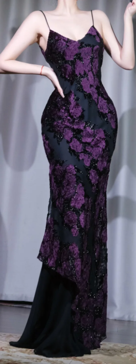 Purple Floral Beaded Mermaid Long Prom Dress gh9899