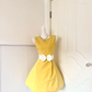 Mustard Yellow Sleeveless Short Cocktail Dress, Round Neck White Rhinestone Bow Sash High‑Waist A‑Line Mini Homecoming Gown gh9156