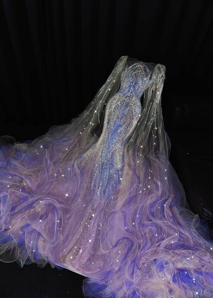 ✨Girlhomeshops-Ombre Rhinestone Mermaid Prom Dress With Sheer Tulle Cape gh10184