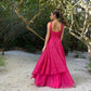 Robe de soirée longue en tulle et dentelle élégante et exquise, robe de soirée pour invités de mariage, rose, gh3362