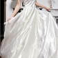 Ivory Vintage Off‑Shoulder 3D‑Floral‑Lace Satin A‑Line Soft Train Wedding Dress gh8788