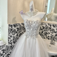 Ivory Gown with Rhinestones, Waist-Cinched Full Flared Long Romantic Dress, Wedding Gown gh7711