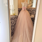Light Pink Strapless Waist-Cinched Voluminous Skirt Princess Elegant Romantic Dress, Wedding Gown gh7653