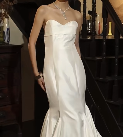 Ivory Strapless Sweetheart Mermaid Wedding Dress Satin Ruffled Skirt Bridal Gown gh9849