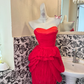 Red Strapless Waist-Cinched Fitted Elegant Vintage Romantic Gown gh7555