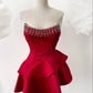 ✨Girlhomeshops🔥Robe de soirée courte en satin à volants et perles rouge/noir gh4983