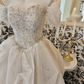 Ivory Off-the-Shoulder Cinched Waist Rhinestone Voluminous Skirt Long Romantic Dress, Wedding Gown gh7806