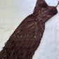 Braun Wunderschönes A-Linie Spaghettiträger Exquisite Perlenbesetztes Chiffon Langes Ballkleid Abendkleid gh3155