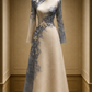 ✨Girlhomeshops-Ivory Dusty Blue Long Sleeve Qipao A-Line Dress with Lace Embroidery & 3D Floral gh10532