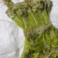 Elegant Vintage Light Green Spaghetti Strap Beaded Fitted Waist Prom & Evening Party Dress gh8506