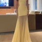 girlhomeshops-Yellow Elegant Mermaid Slim Long Chiffon Prom Dress Graduation Dress gh5930