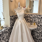 White Satin Strapless Waist-Cinched Full A-line Long Romantic Dress, Wedding Gown gh7498