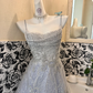Light Grey Spaghetti Strap Waist-Cinched Full Flared Skirt Elegant Luxury Romantic Dress, Wedding Gown gh7679