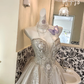 Ivory Gown with Silver Decorations, Waist-Cinched Slim A-Line Long Romantic Dress, Wedding Gown gh7703