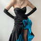 Black elegant sweetheart neckline ruffled skirt long satin floor-length train ball gown evening dress party dress gh3237