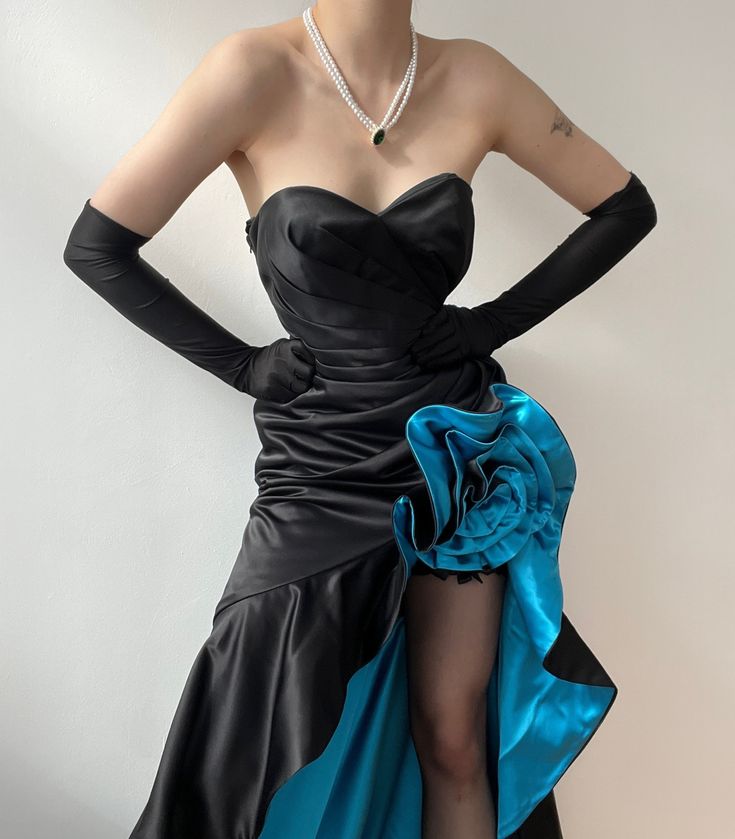 Black elegant sweetheart neckline ruffled skirt long satin floor-length train ball gown evening dress party dress gh3237