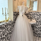 Ivory Embroidered Sequin Waist-Cinched Classic Elegant Full Flared Romantic Dress, Wedding Gown gh7530