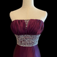 Deep Purple Strapless Long Evening Gown, Ruched Bust, Full Rhinestone Beaded Waistband, Single Draped Long Sash, Floor‑Length Train, Formal Prom Host Dress gh8910