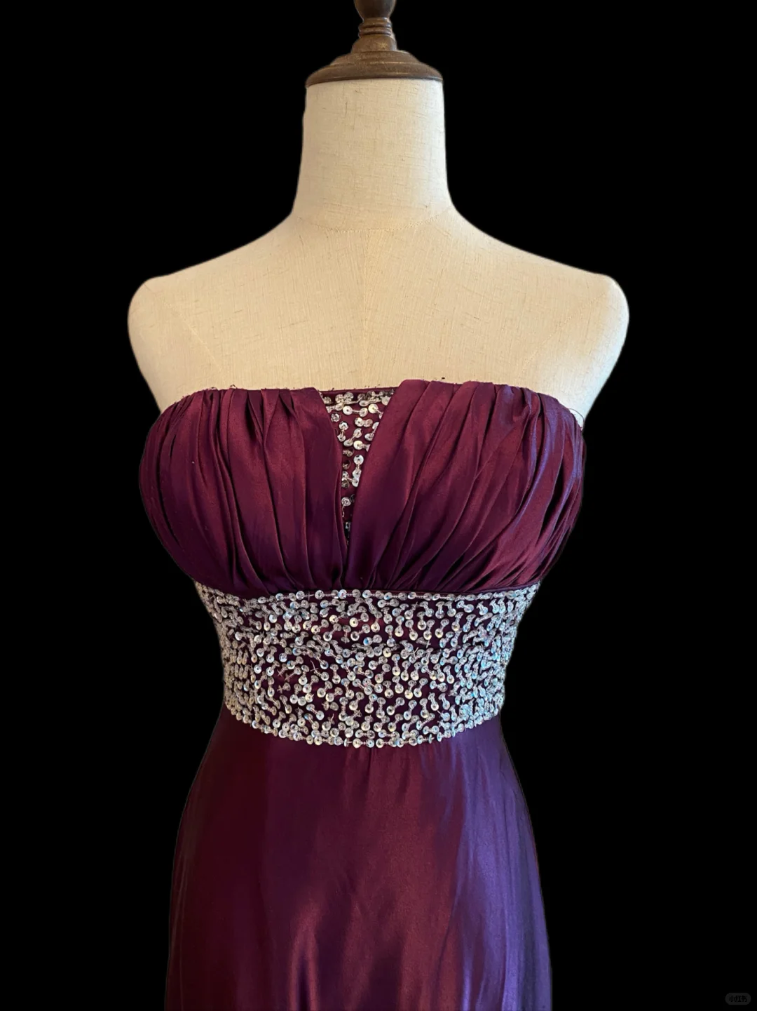 Deep Purple Strapless Long Evening Gown, Ruched Bust, Full Rhinestone Beaded Waistband, Single Draped Long Sash, Floor‑Length Train, Formal Prom Host Dress gh8910