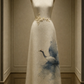 ✨Girlhomeshops-Ivory Sleeveless Qipao Midi Dress with Ink Wash Red-Crowned Crane Print gh10527