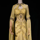 Halter Golden Yellow Prom Dress Sheer Bodice Rhinestone Floral Embroidery Tiered Chiffon Mermaid Formal Gown gh9554