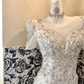 White Short Sleeve Rhinestone Waist-Cinched Figure-Flattering Sexy Bodycon Romantic Dress, Wedding Gown gh7752