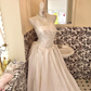 White Satin Strapless Cinched Waist Full Flared Skirt Long Elegant Romantic Dress, Wedding Gown gh7814