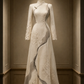 ✨Girlhomeshops-Cream Grey Wavy Panel Beaded Qipao Cheongsam Evening Dress gh10383