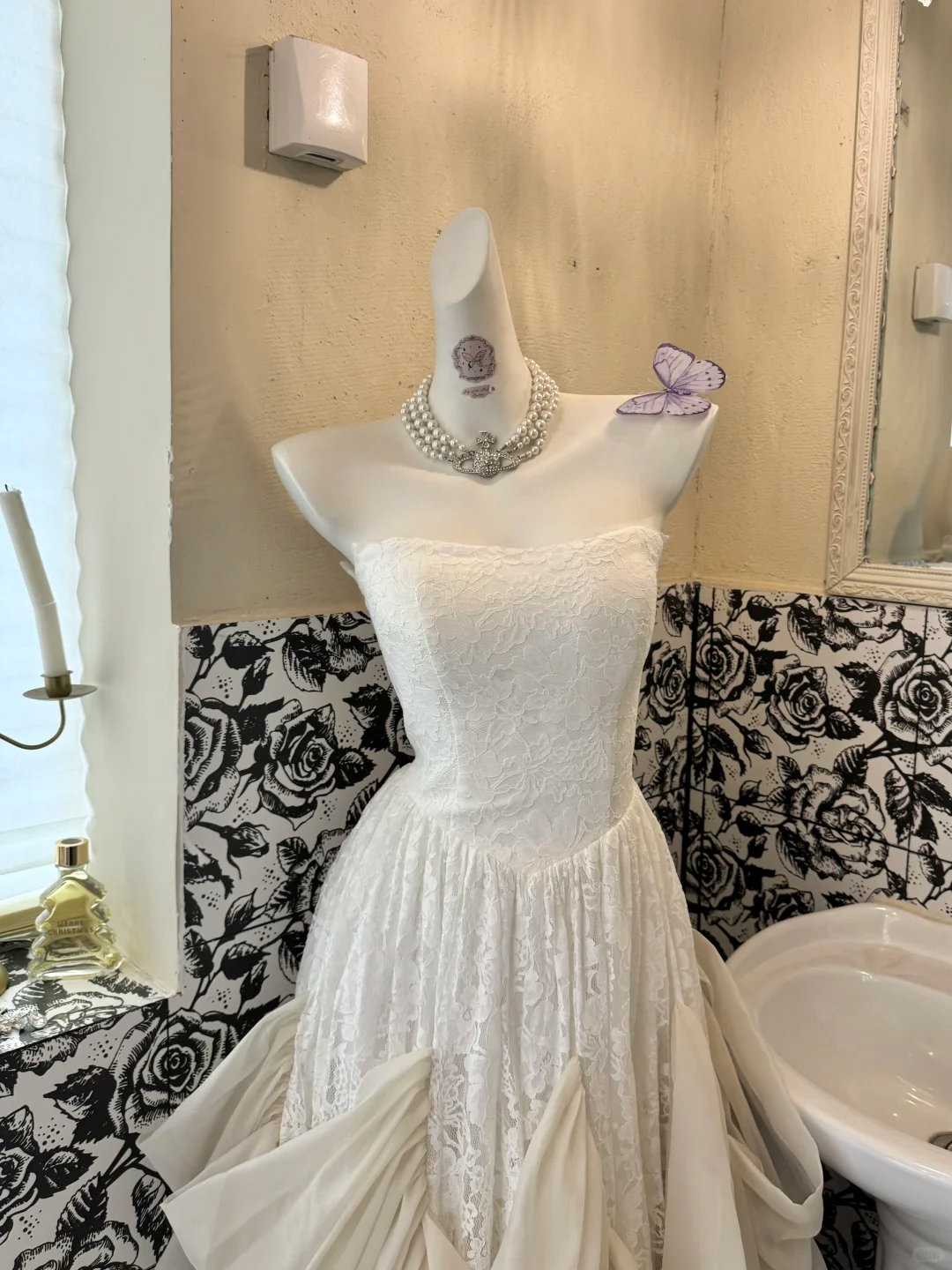 Ivory Strapless Lace Sexy Stylized Skirt Long Elegant Romantic Dress, Wedding Gown gh7729